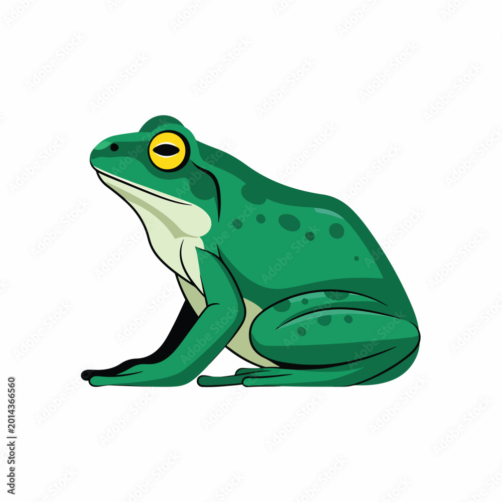 Naklejka premium Green Frog Sitting Cartoon Character.