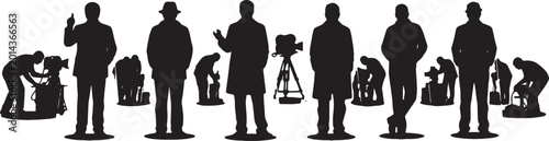 Foto Black Solid Powerful Director Spotlight Workers Silhouettes Set of Six on White
