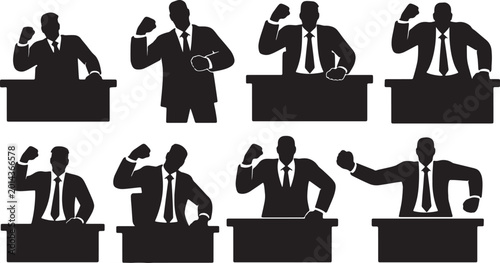 Canvastavla Black Solid Powerful Executive Slamming Desk Silhouettes Set of Six on White Bac