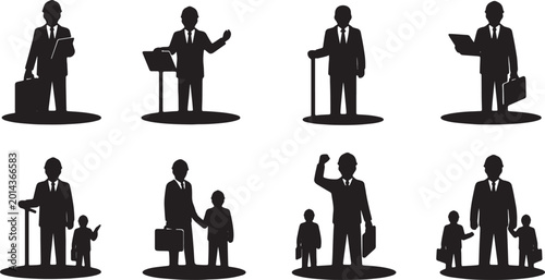 Photos Black Solid Powerful Director Spotlight Workers Silhouettes Set of Six on White