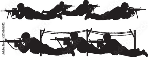 Foto Black Solid Outdoor Military Infantry Training Silhouettes Set of Six on White B