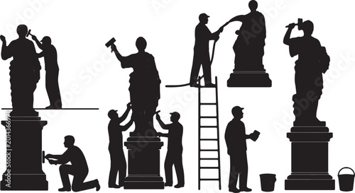 Tableau sur toile Black Solid Outdoor Monument Restorer Silhouettes Set of Six on White Background
