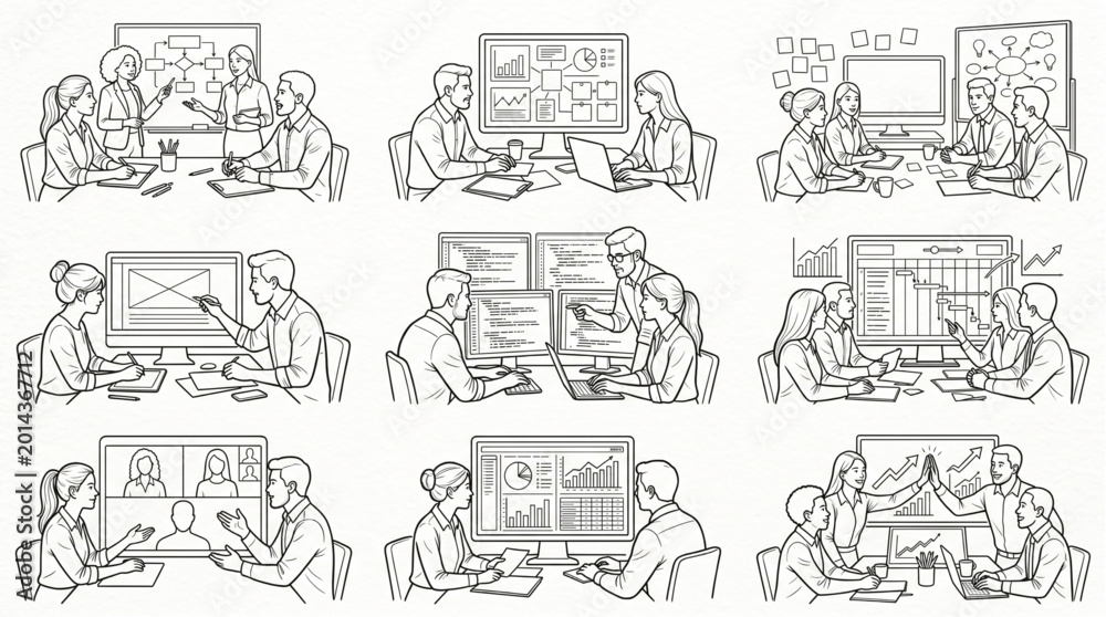 Obraz premium People sitting at a desk working.