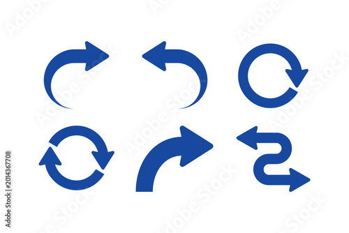 Obraz na płótnie Blue curved and rounded arrows collection for various directional indications and navigation designs