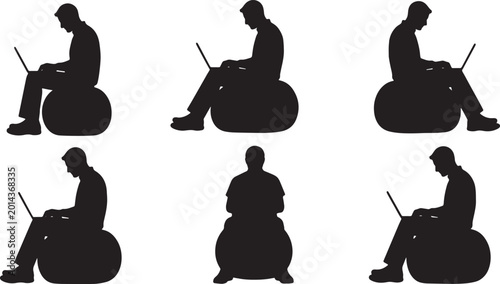 Schilderij op canvas Black Solid Home Office Professional Writing Palm Silhouettes Set of Six on Whit