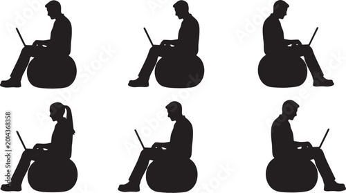Foto Black Solid Home Office Professional Writing Palm Silhouettes Set of Six on Whit