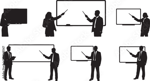 Black Solid Independent Consultant Whiteboard Bedroom Silhouettes Set of Six on White Background