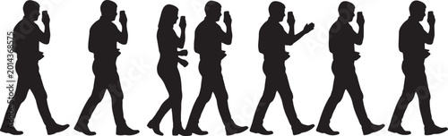 Bild auf Leinwand Black Solid Pacing Author Smartphone Dictation Silhouettes Set of Six on White B