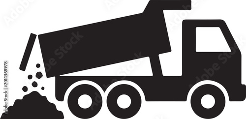 Bild auf Leinwand Black dump truck icon unloading dirt or sand for construction work