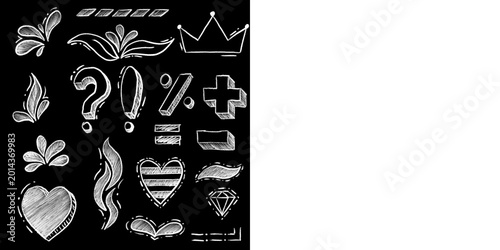 Set of chalk or crayon doodle hand drawn elements.