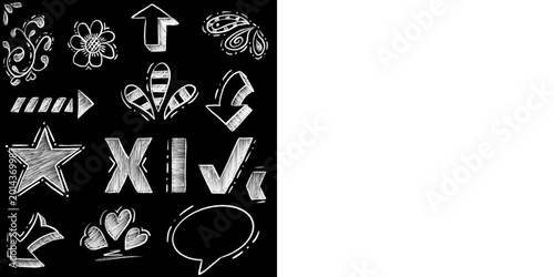 Set of chalk or crayon doodle hand drawn elements.