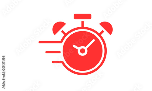 Bild auf Leinwand Red alarm clock ringing with motion blur on white background