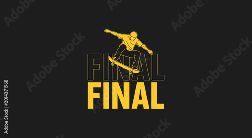 Skateboarder Performing A Kickflip Over the Word Final Highlighting Action and Skillfulness