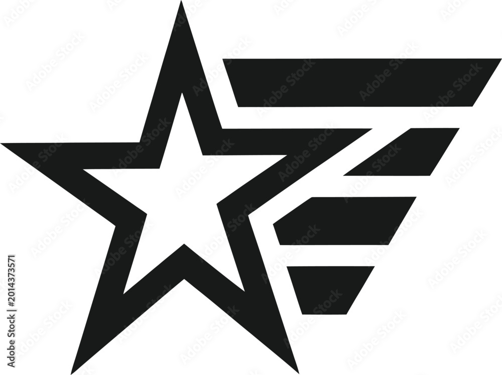 Fototapeta premium Flying Star with Speed Lines Silhouette Icon Logo Illustration Isolated on White Background