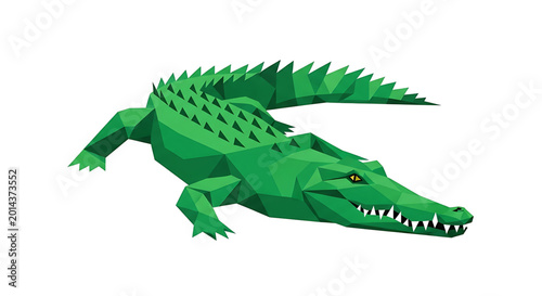 Low poly style illustration of a green crocodile