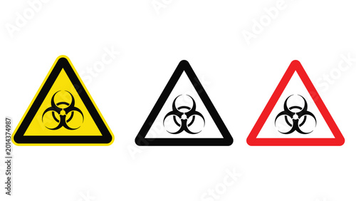 Fotografie Biohazard warning signs in yellow, black, and red