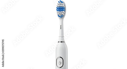 Electric toothbrush with blue bristles close-up
