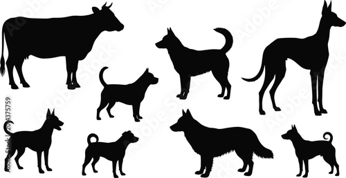 Bild auf Leinwand Domestic animal silhouette vector set