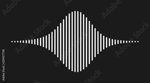 Tableau sur toile Striking white audio waveform visualizer forming a diamond shape, representing sound data on a dark black background, minimalist design