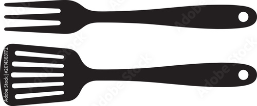 Canvastavla A pair of black silhouette kitchen utensils, a four-tined fork and a slotted spa