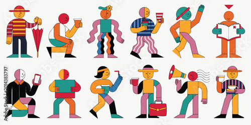 Schilderij op canvas Diverse set of stylized characters engaged in different lifestyle activities