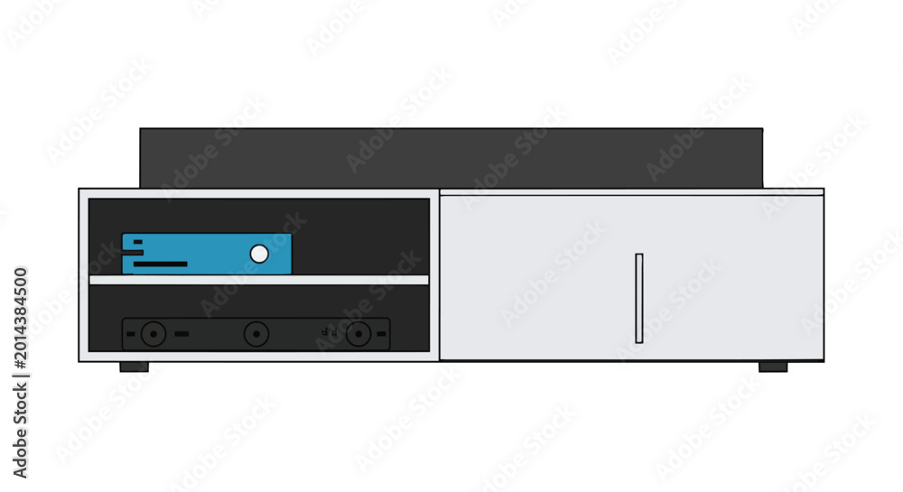 Fototapeta premium Modern Minimalist TV Stand and Media Console with Storage Compartments and Electronic Device Illustration