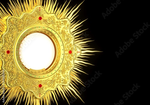 Jesus Christ in the monstrance. Sacrament of the Eucharist. Corpus Christi - 3D Illustration