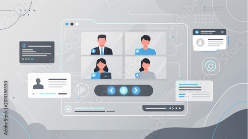 Photos Group of business people video conferencing.