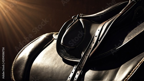 Equestrian Saddle Detail on Dark Leather