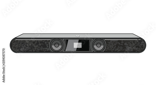 Modern Black Audio Soundbar with Dual Speakers and Central Display Illustration for Home Theater or Office