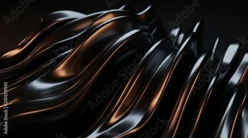 Dark metallic twisted ribbons abstract 3d background with bronze and silver tones, luxury premium design concept for branding, wallpaper, and high-end creative marketing