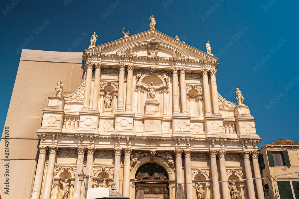 Naklejka premium Historic Baroque Church Facade in Venice with Sculptures and Columns