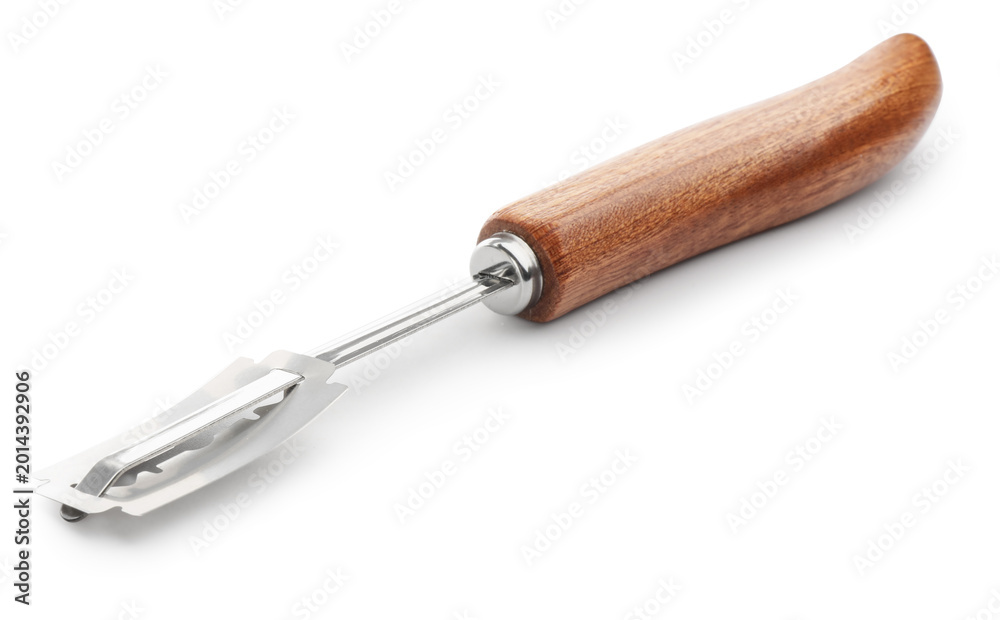 Fototapeta premium One bread lame with wooden handle isolated on white. Kitchen tool