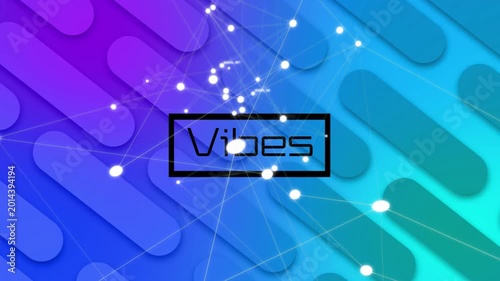 Tiny glitch pixels popping at logo edge starting particle web around Vibes logo, revealing branding