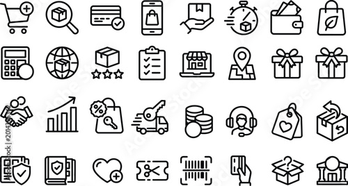 E commerce icon set bundle 30 essential black line icons for business shopping and delivery