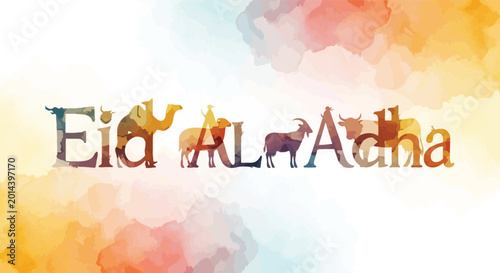 Canvas Print Eid al adha greeting with colorful animals background