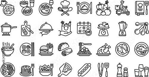 Cuadro en lienzo Food restaurant icon set bundle line art graphics for culinary businesses apps