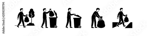 Foto Black silhouette icon set showing the process of cooking pasta, including boiling in a pot, straining in a colander, and serving spaghetti on a plate