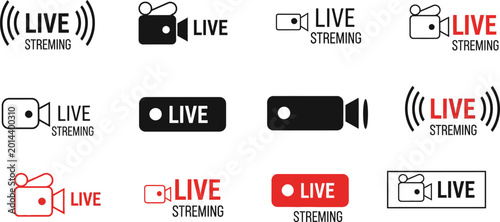 Live streaming icons set broadcast and online video symbols