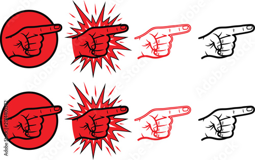 Pointing hand gestures collection red and black line art