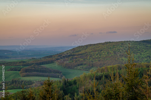 View from ruin Strilky castle spring fresh color sunset orange dark evening
