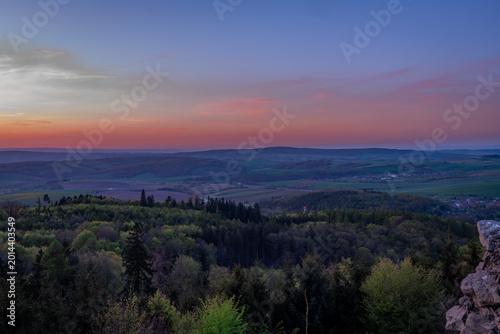 View from ruin Strilky castle spring fresh color sunset orange dark evening