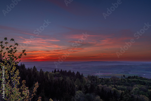 View from ruin Strilky castle spring fresh color sunset orange dark evening