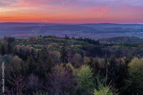 View from ruin Strilky castle spring fresh color sunset orange dark evening