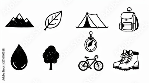 Photos Camping gear and outdoor travel icons.