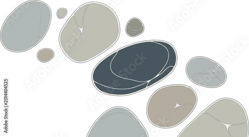Canvas Print Set of various smooth river stones or pebbles, isolated on transparent background, top view vector illustration
