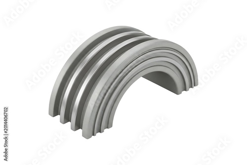 Sleek Silver Architectural Element with Concentric Ridges on White Background