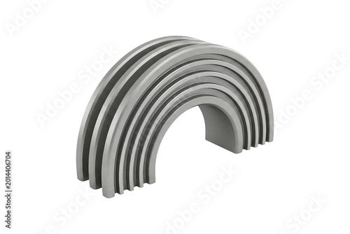 Sleek Metallic Layered Arch Sculpture on Clean White Background