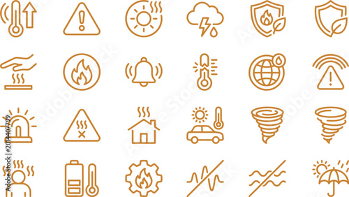 Bild auf Leinwand Weather icons set featuring climate symbols for global warming and environmental