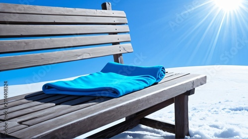 Folded Thermal Base Layer on Snowy Cabin Bench